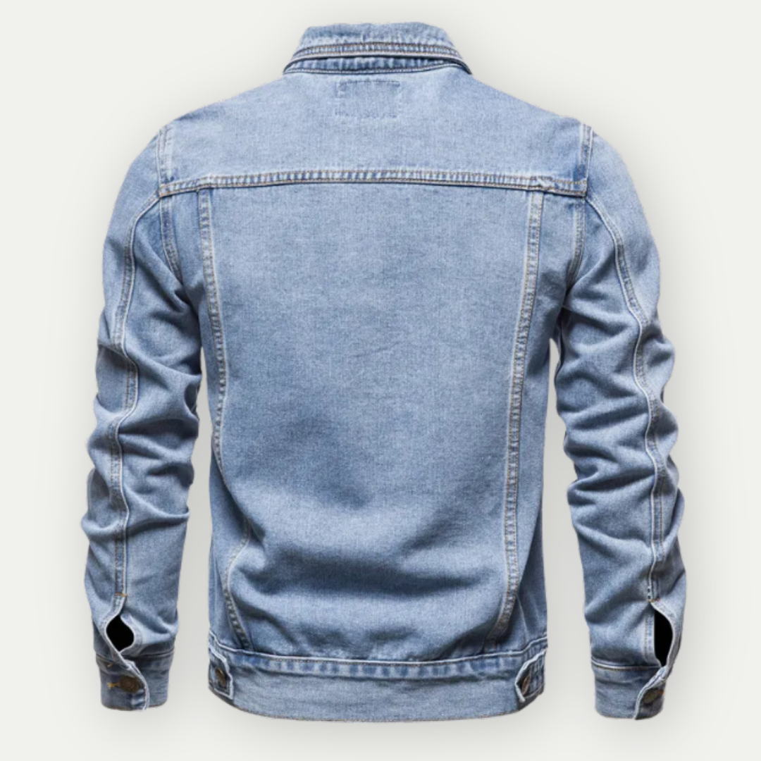 Men's Washed Denim Trucker Jacket with Chest Pockets