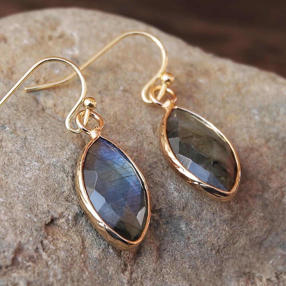 Vintage Iridescent Grey Stone Dangle Earrings with Soft Shimmer