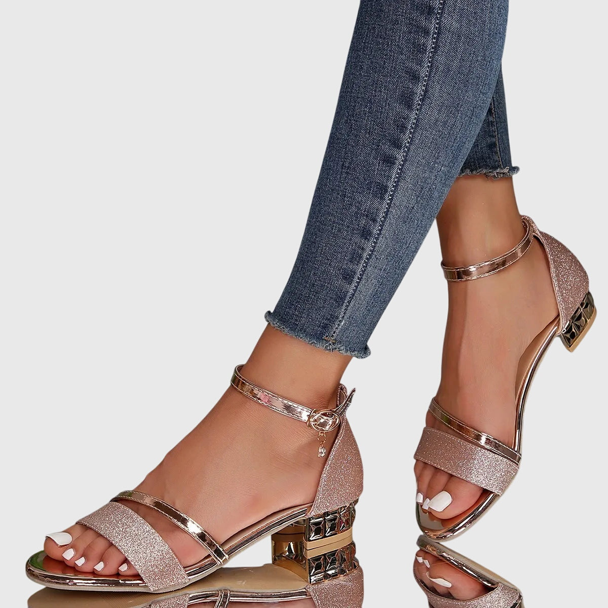 Heeled Sandals with Metallic Finish