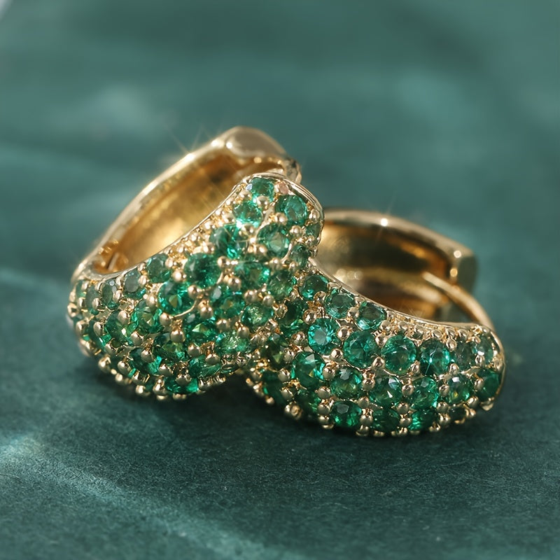 Vintage Green Zirconia Hoop Stud Earrings in Gold Colour