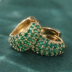 Vintage Green Zirconia Hoop Stud Earrings in Gold Colour