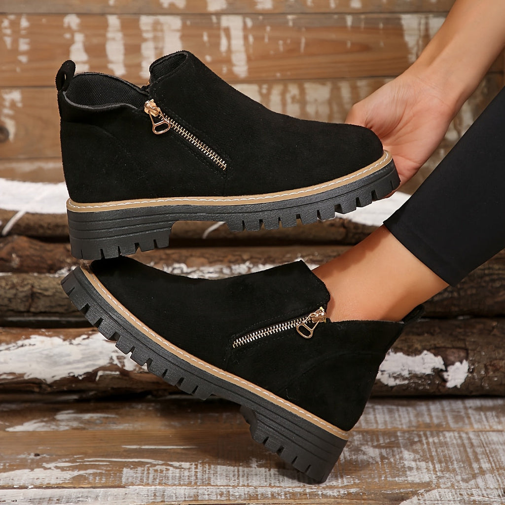 Ankle Boots with Side Zip and Sturdy Outsole