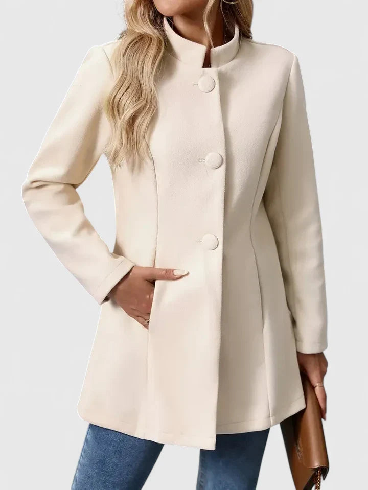 Collarless Jacket with Button Closure and Pockets