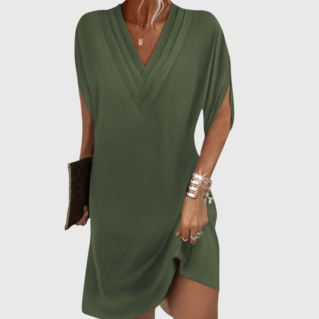 Draped V-Neck Dress with Flowing Silhouette