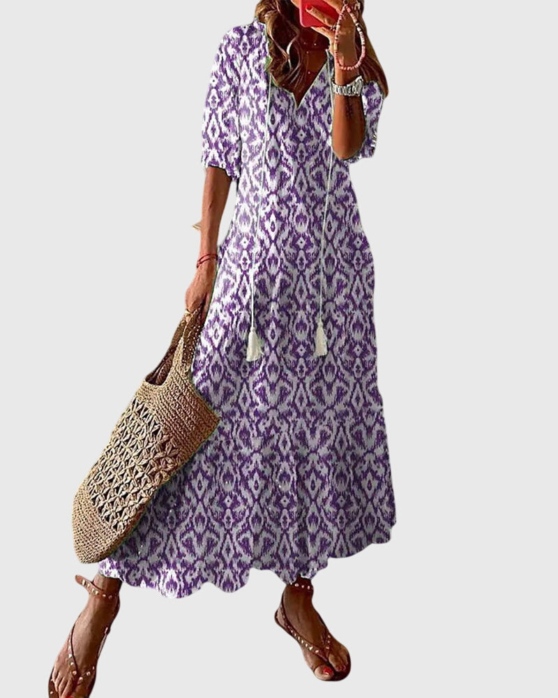 Boho V-Neck Summer Dress with Vintage Character