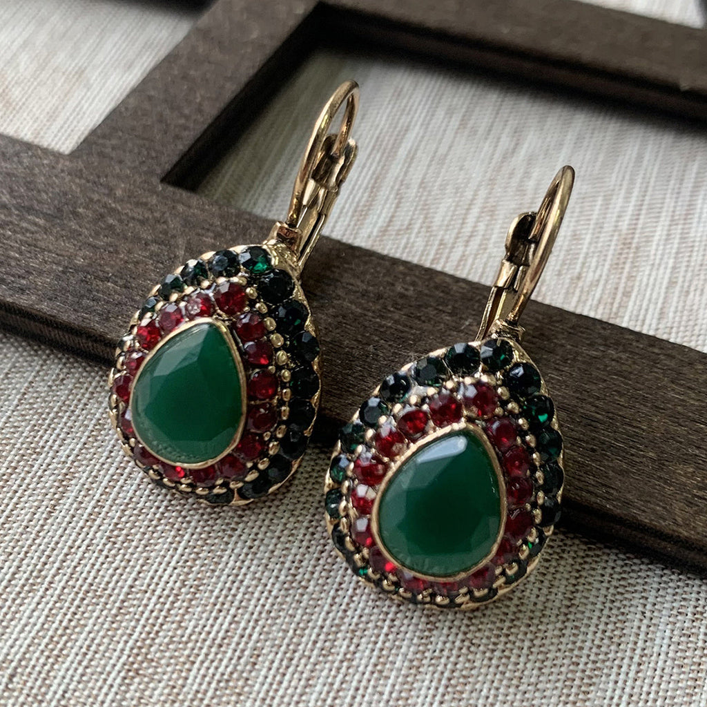 Vintage Rhinestone Teardrop Resin Earrings in Three Colours