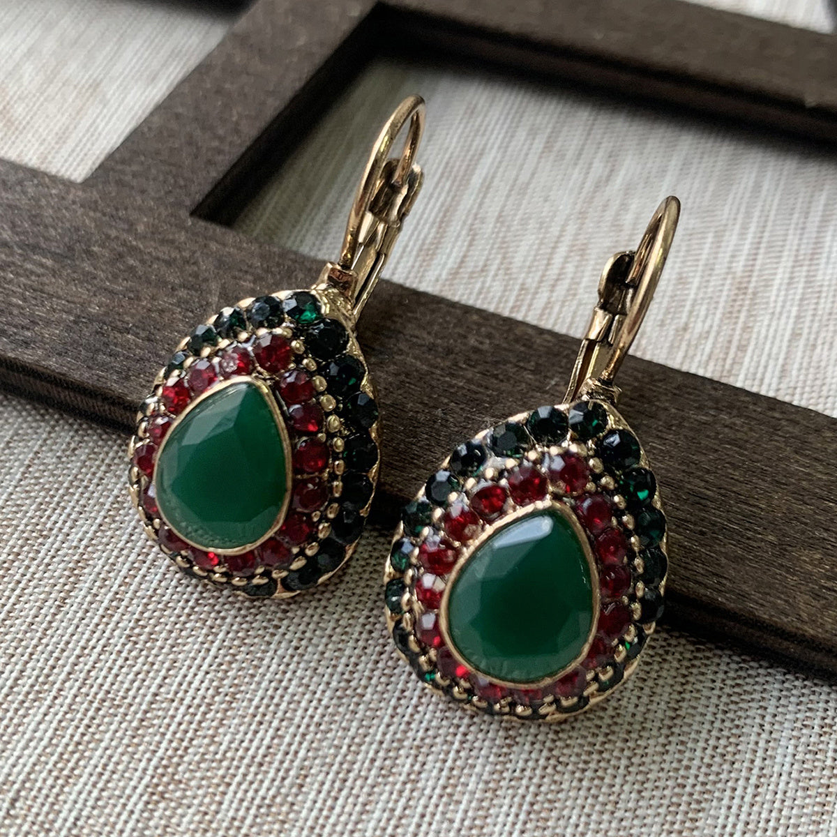 Vintage Rhinestone Teardrop Resin Earrings in Three Colours