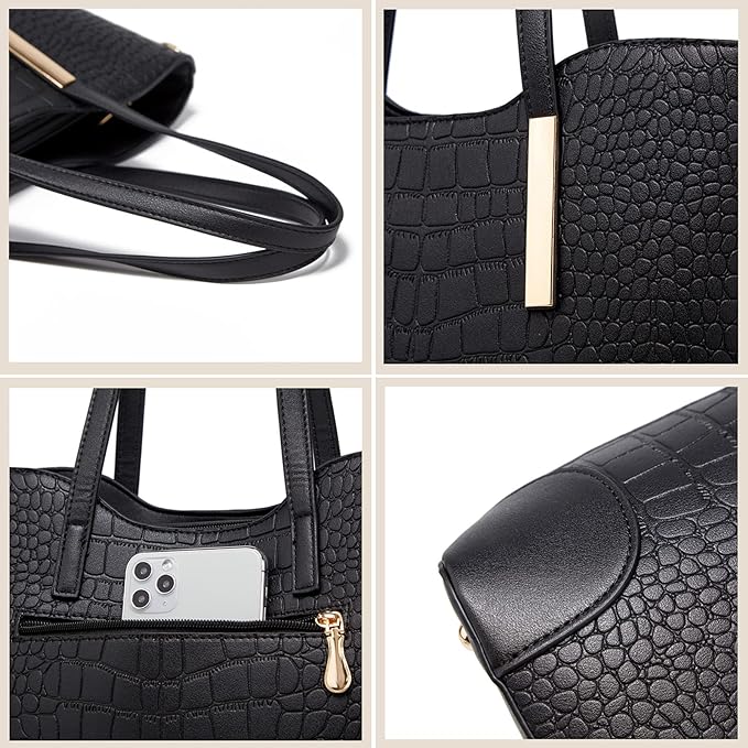 Vegan Leather Handbag with a Woven Texture and Metal Handles