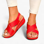 Roman-Style Wedge Sandals with Elastic Ankle Strap