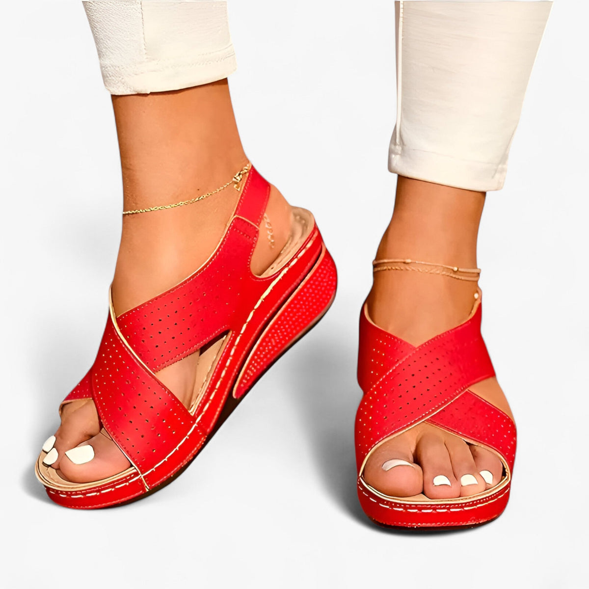 Roman-Style Wedge Sandals with Elastic Ankle Strap