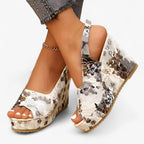 Floral Print Platform Sandals with Ankle Strap