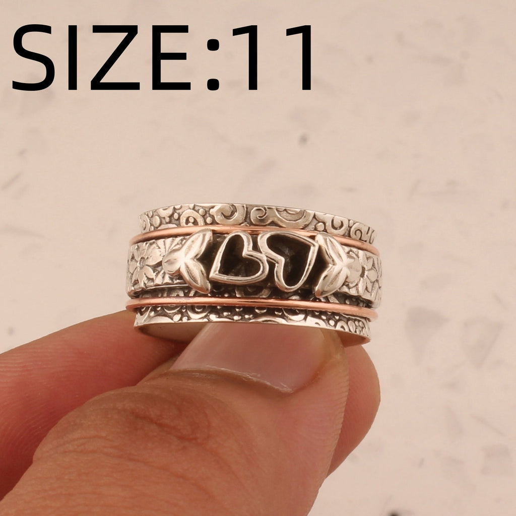 Butterfly and Heart Spinner Ring in Silver Colour with Moving Band