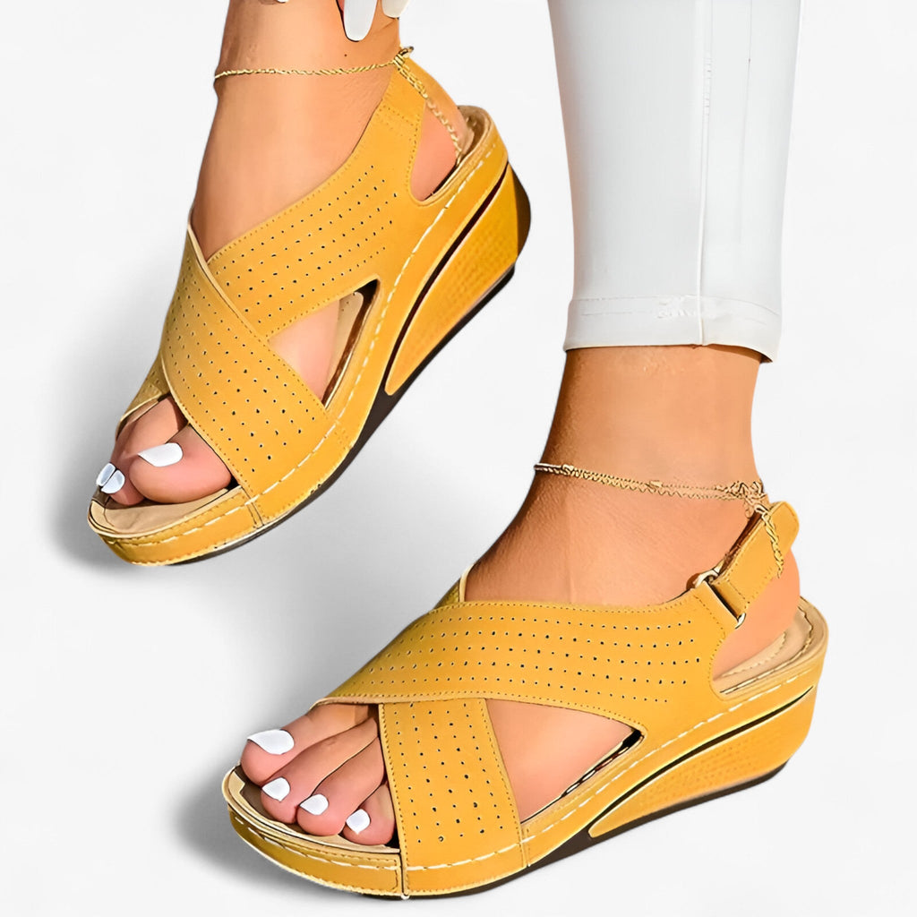 Roman-Style Wedge Sandals with Elastic Ankle Strap