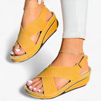 Roman-Style Wedge Sandals with Elastic Ankle Strap