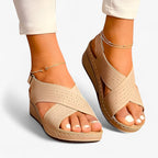 Roman-Style Wedge Sandals with Elastic Ankle Strap