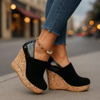 Suede Look Wedge Platforms with Cork Sole