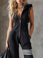 Hooded Sleeveless Jumpsuit with Zip Front and Wide Leg