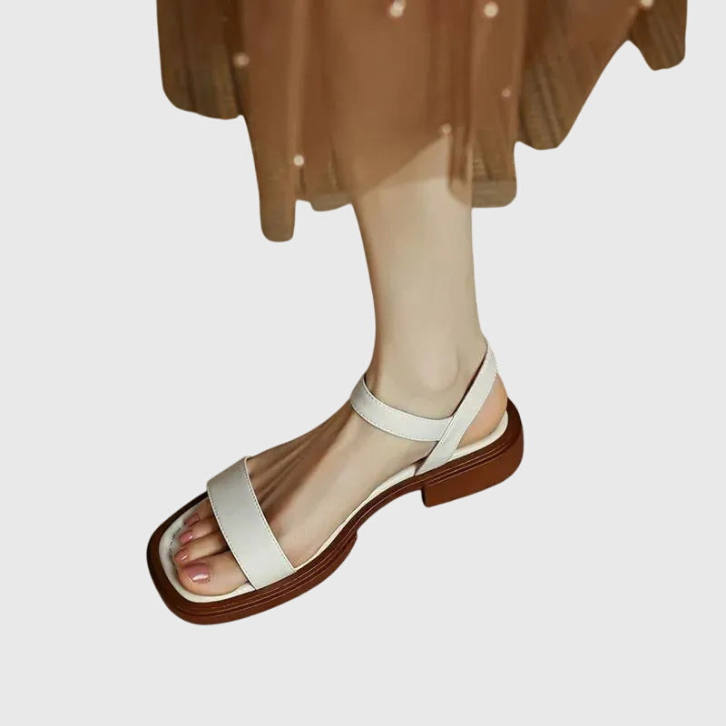 Leather Look Sandals with Block Heel and Cushioned Footbed