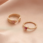 Pink Zirconia Heart Ring Set with Snake Pattern Band