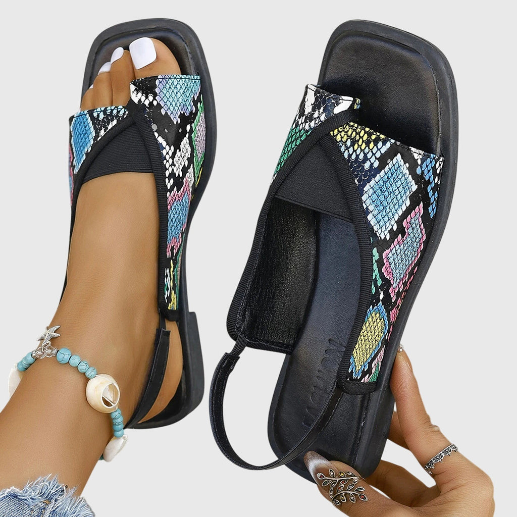 Square Toe Slip-On Sandals with Print Options