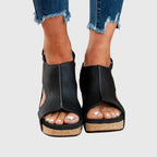 Wedge Sandals with Buckle Strap and Cushioned Footbed