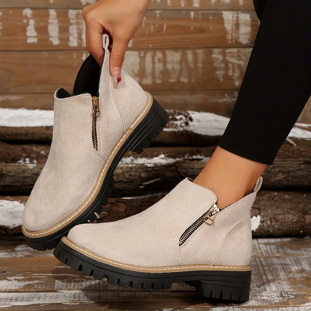 Ankle Boots with Side Zip and Sturdy Outsole