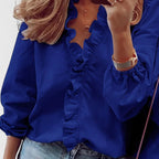 Ruffle Trim Blouse with Voluminous Sleeves