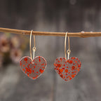 Vintage Resin Glitter Heart Pendant Earrings with Playful Sparkle