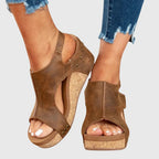 Wedge Sandals with Buckle Strap and Cushioned Footbed