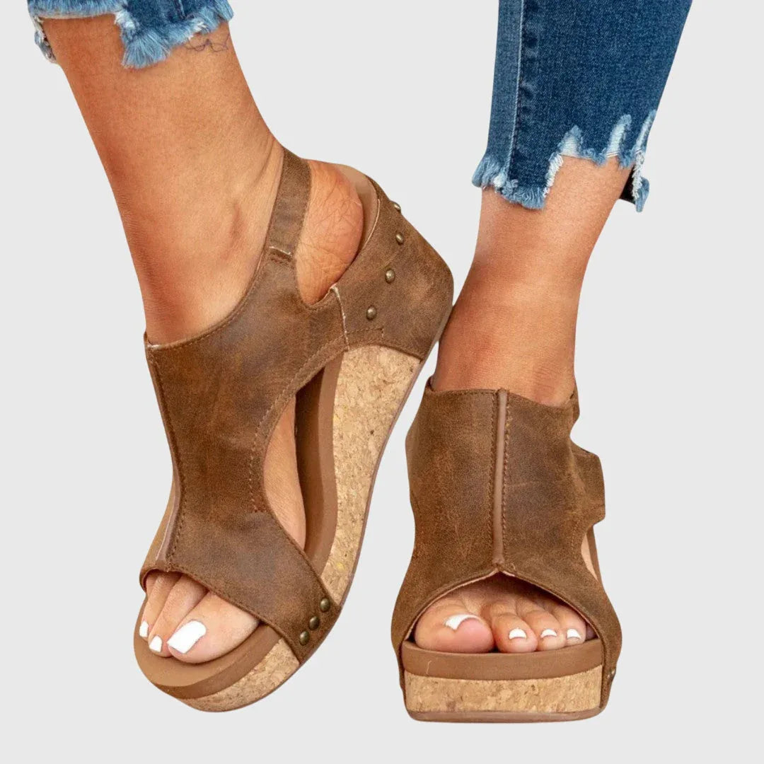 Wedge Sandals with Buckle Strap and Cushioned Footbed