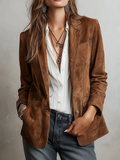 Chaqueta efecto ante con cuello y botonadura delantera