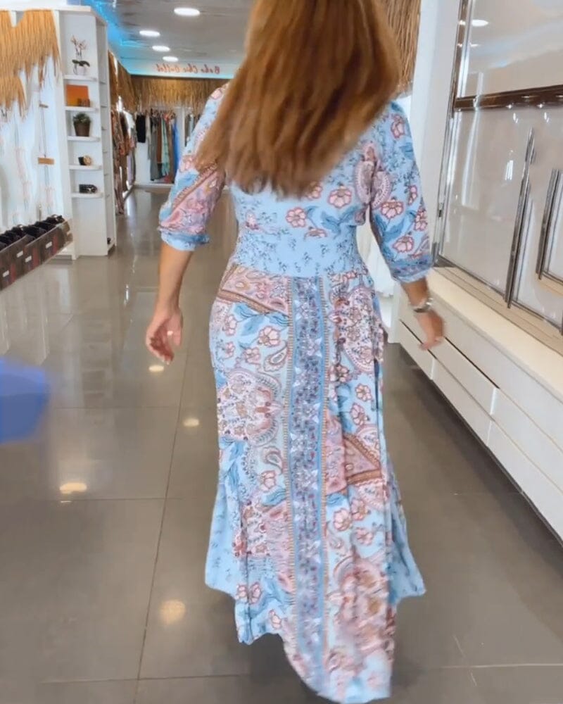 V-Neck A-Line Maxi Dress with Adjustable Tie Waist