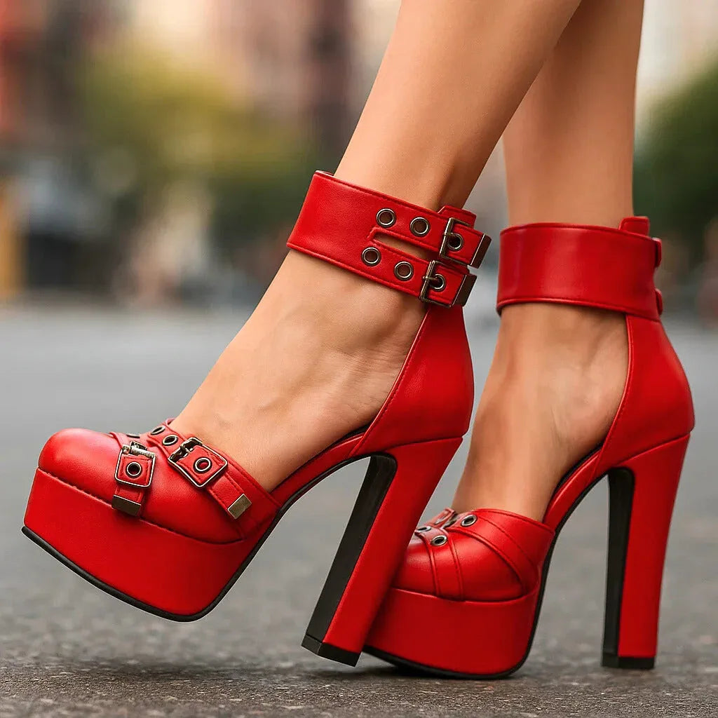Platform Heels with Buckle Straps and Bold Silhouette