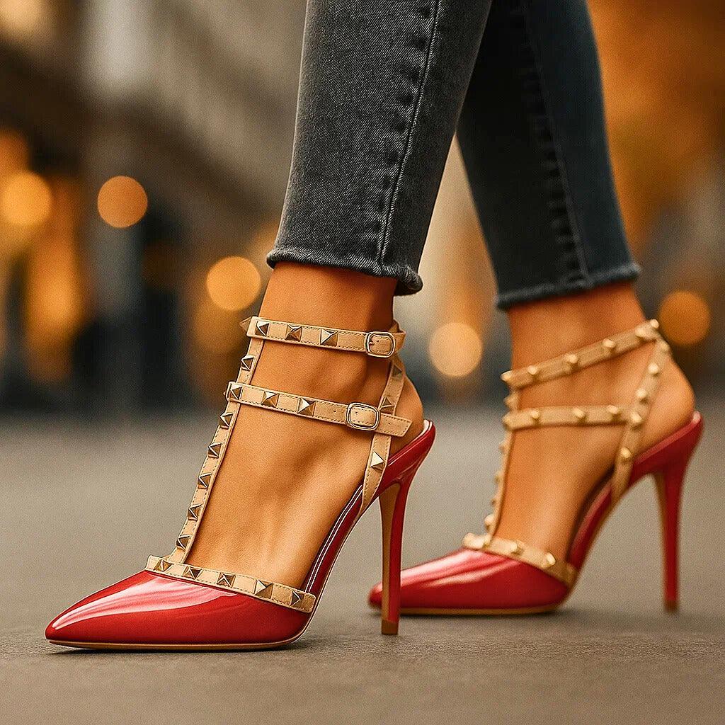 Pointed Toe Stilettos with Studded Adjustable Straps