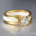 Vintage-Style White Zirconia Ring in Gold Colour with Clear Sparkle