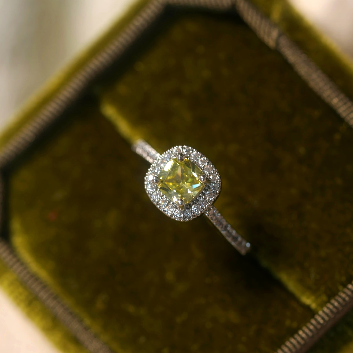 Adjustable Open Ring with Olive Green Zirconia Stones