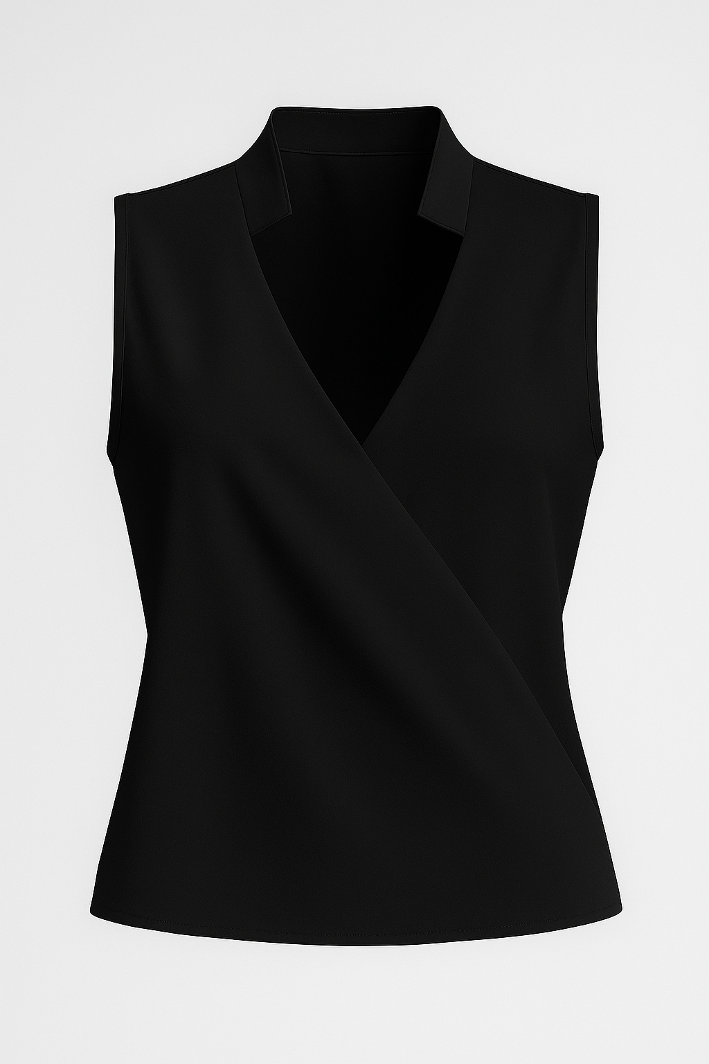 Sleeveless V-Neck Blouse with a Stand Collar Detail