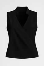 Sleeveless V-Neck Blouse with a Stand Collar Detail