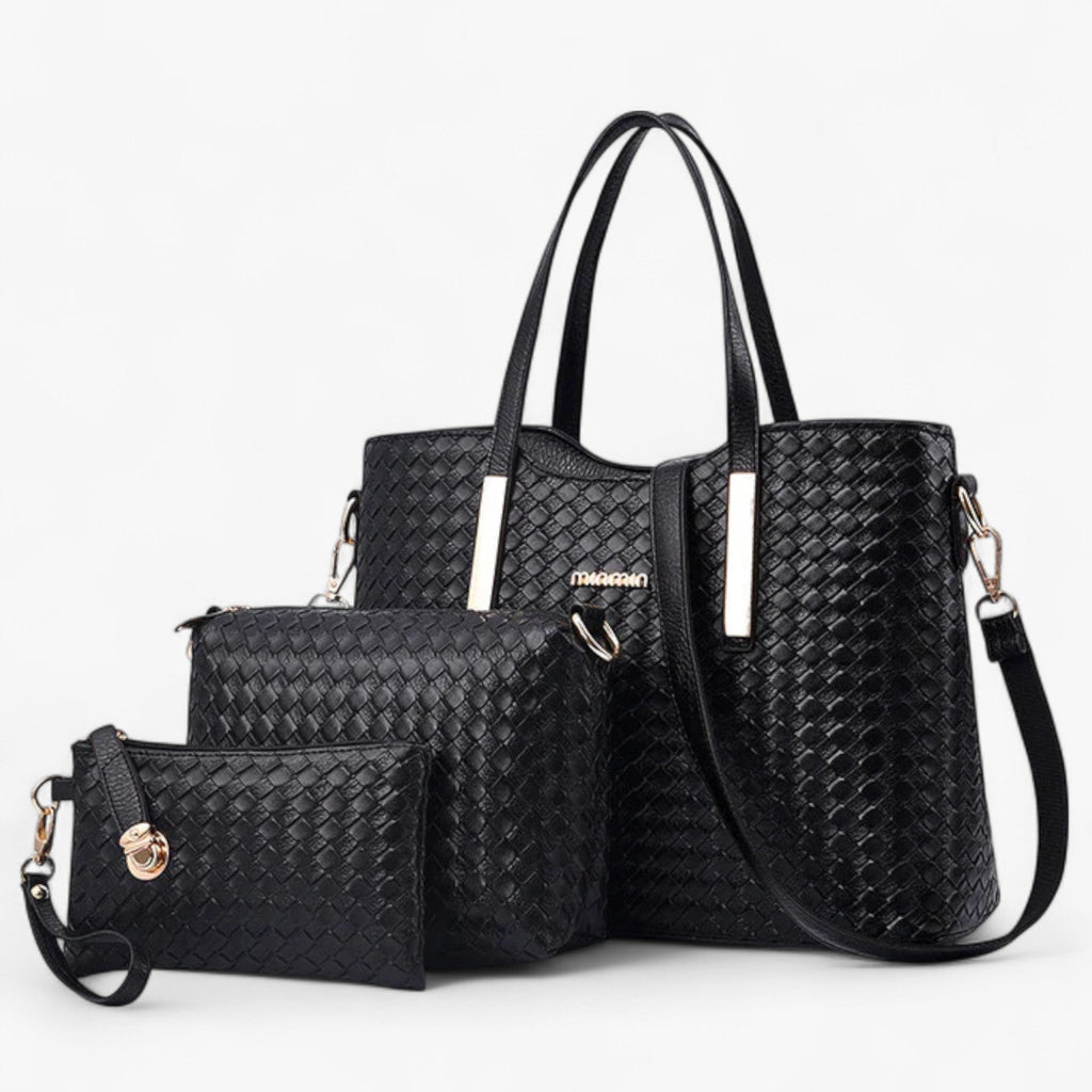 Bolso de piel vegana con textura trenzada y asas metálicas