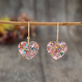 Vintage Resin Glitter Heart Pendant Earrings with Playful Sparkle