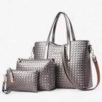 Bolso de piel vegana con textura trenzada y asas metálicas