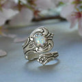 Adjustable Spoon-Style Ring with Iridescent White Stone