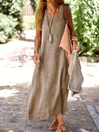 Vestido midi amplio y fluido con cuello de pico para los días de verano