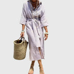 Striped Dress with Flowing Cut and Pockets