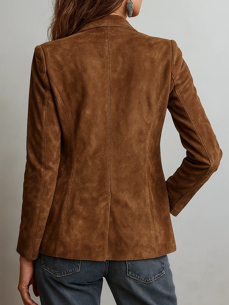 Suede Look Jacket with Collar and Button Front