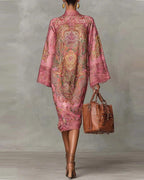 High Neck Printed Dress with Ruched Detail