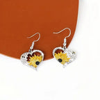 Sunflower, Bee and Heart Dangle Earrings with Vintage Look