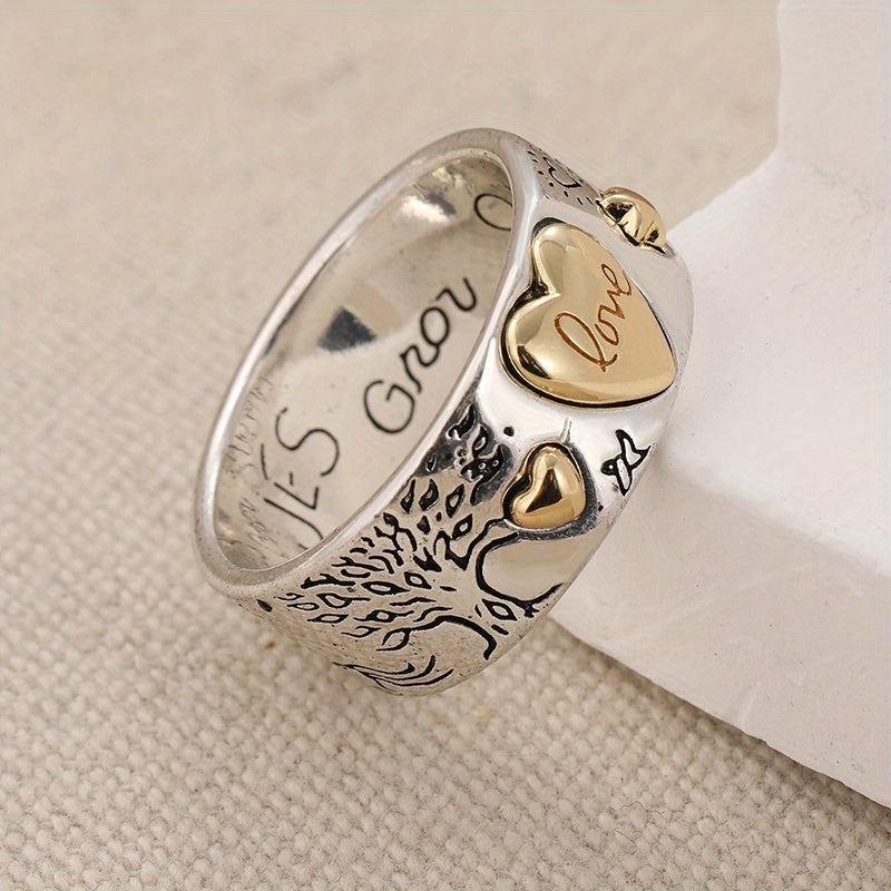 Vintage-Style Two-Tone Love Message Band Ring with Engraved Words