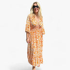 Floral Print V-Neck Maxi Dress for Beach Holidays