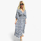 Floral Print V-Neck Maxi Dress for Beach Holidays